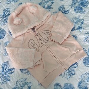 Baby Gap Logo Pink Zip Up Sweater with Sherpa Detailing